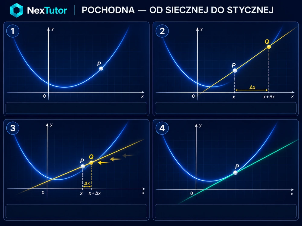 Pochodna — od siecznej do stycznej — storyboard krok po kroku