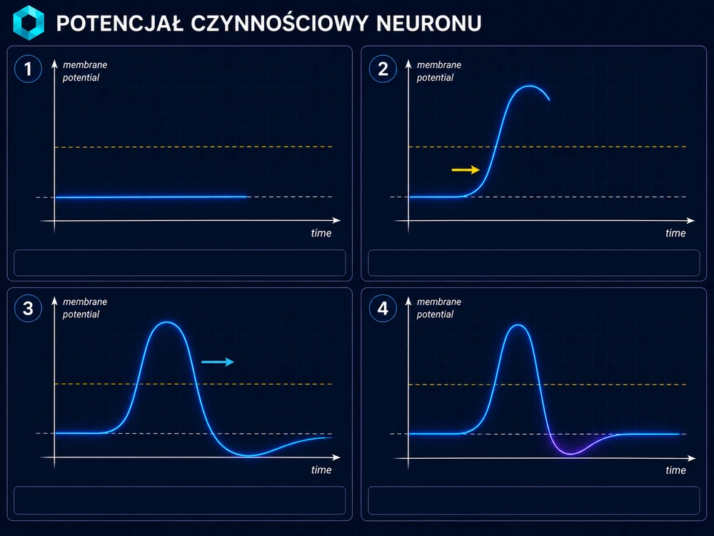 Potencjał czynnościowy — jak neuron przekazuje sygnał? — storyboard krok po kroku